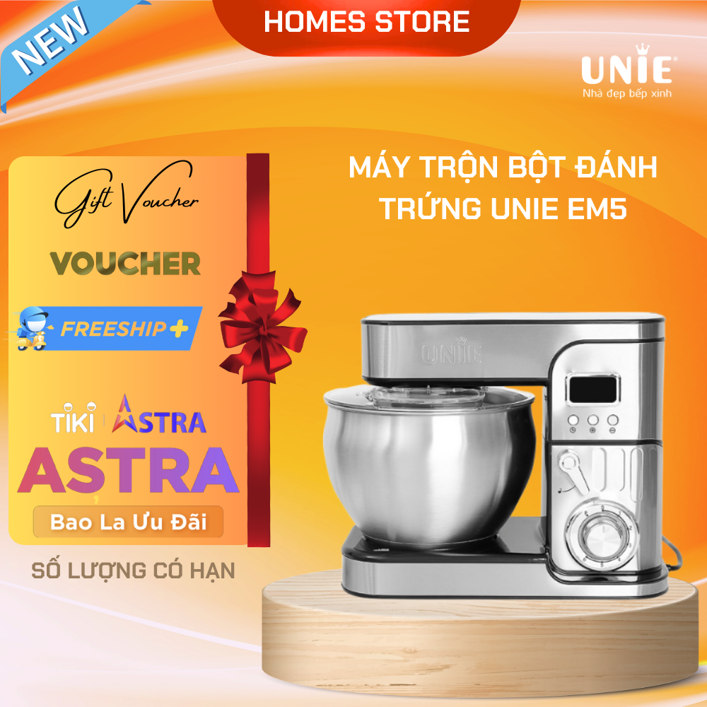 Máy Trộn Bột Đánh Trứng Đa Năng UNIE EM5 Cao Cấp Tiêu Chuẩn Đức Dung Tích 8 Lít Công Suất 1300W - Hàng Chính Hãng