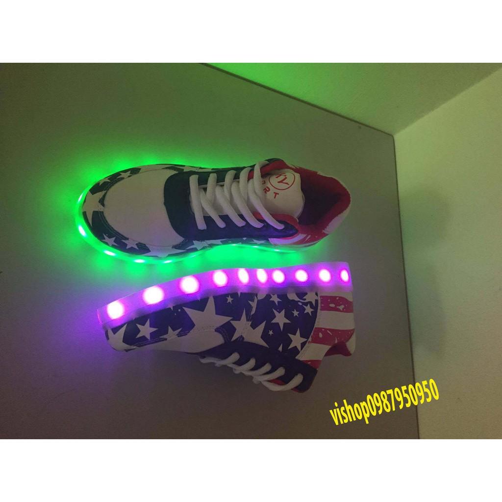 (M288) Giày Phát Sáng Đèn Led 7 Màu Mẫu Cờ Mỹ
