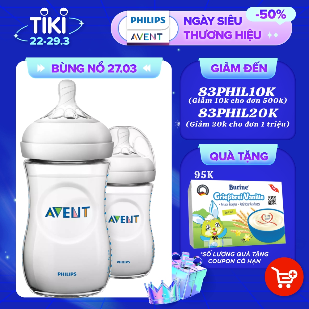 Bộ 2 Bình sữa mô phỏng tự nhiên hiệu Philips Avent (260ml) cho trẻ từ 1 tháng tuổi 693.23