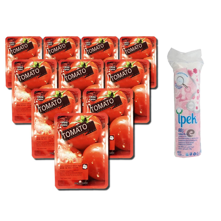Mặt Nạ Chiết Xuất Cà Chua May Island - combo 10 Bông Tẩy Trang Ipek