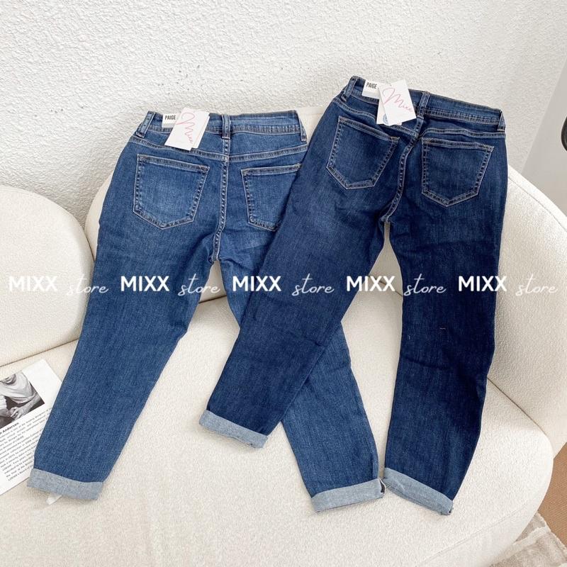 Quần Jean Nữ Baggy Trơn PAIGE DENIM chất dày dặn co giãn thoải mái phom 9 tấc trẻ trung thời trang