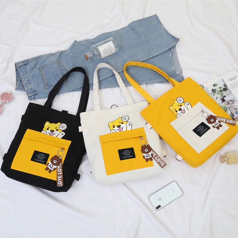 Túi Tote Vải Canvas Nữ Có Khóa Ulzzang Hot Trend Kita Unisex - Mẫu DOG CUTE - Ảnh thật