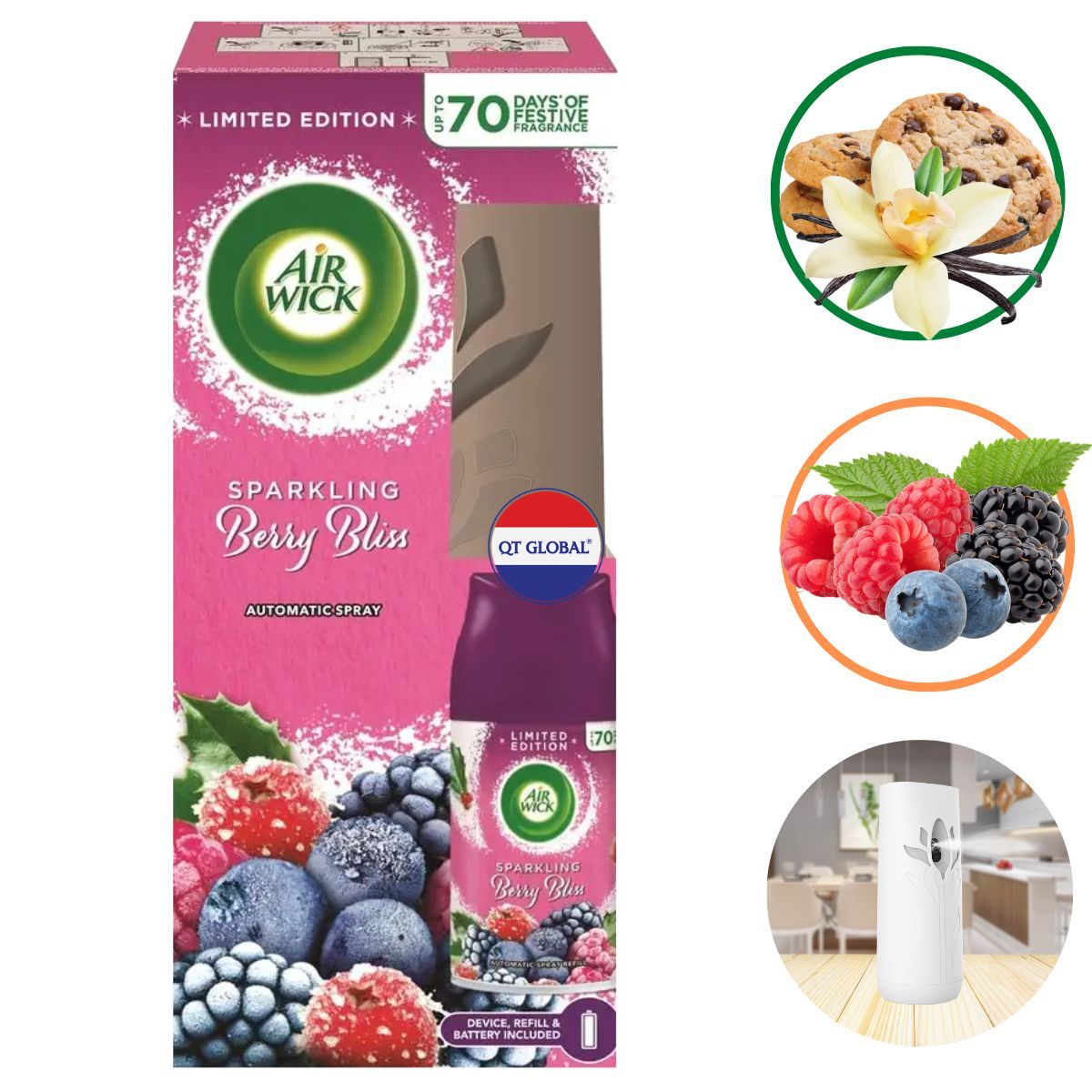 Bộ xịt thơm phòng tự động Air Wick Berry Bliss 250ml QT09425 - trái cây rừng