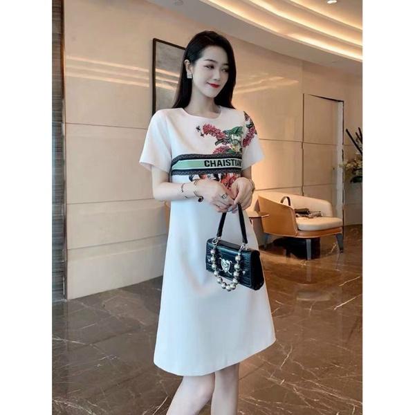 ĐẦM SUÔNG IN HOA SỌC CHỮ