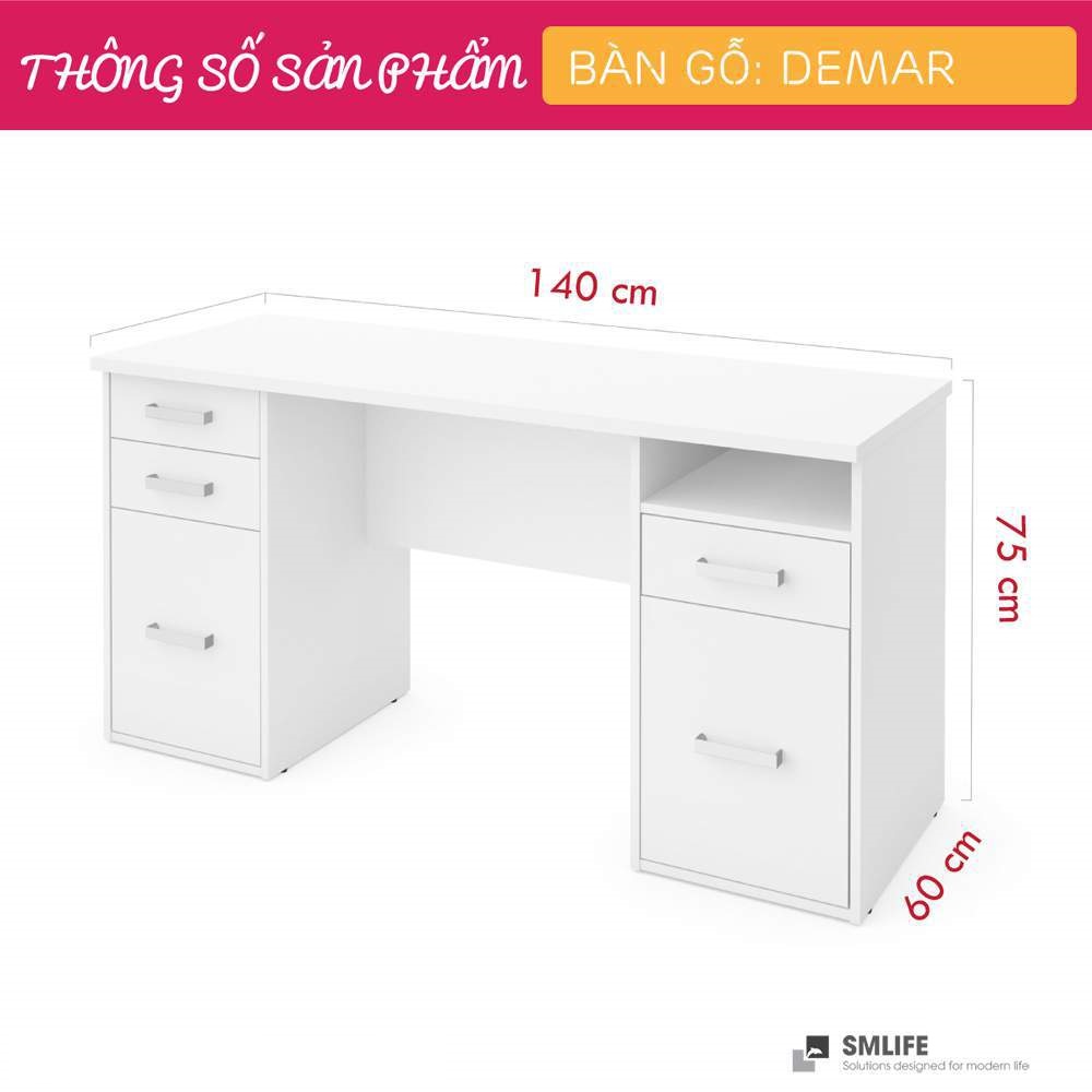 Bàn làm việc, bàn học gỗ hiện đại SMLIFE Demar | Gỗ MDF dày 17mm chống ẩm | D140xR60xC75cm