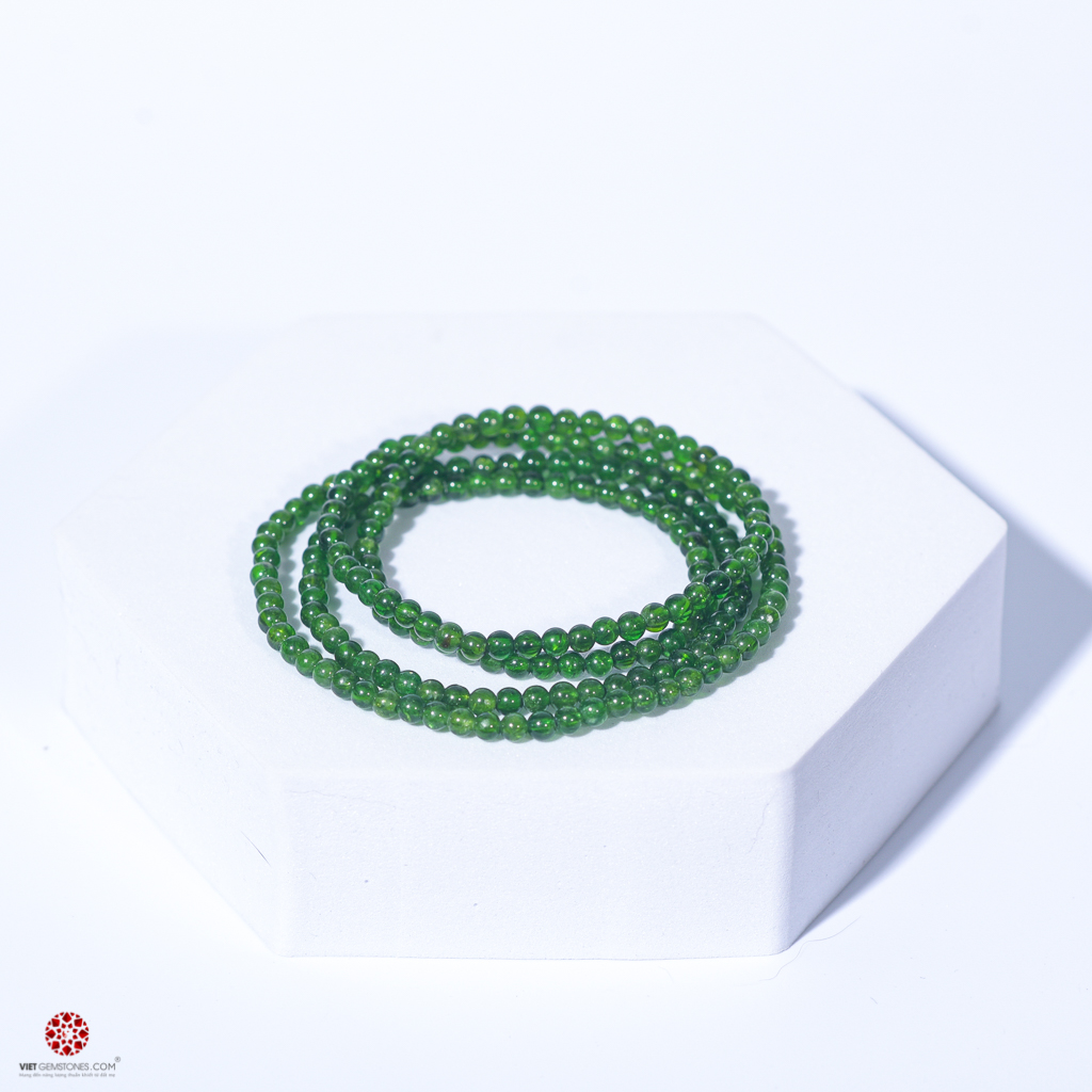 Vòng tay quấn 3 lines đá Diopside 5mm tự nhiên 100% không qua xử lý hợp mệnh Mộc, Hỏa | VietGemstones