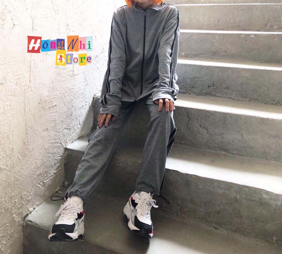 Set Bộ Thể Thao Oversize Ulzzang Unisex Áo Khoác Tay Dài Quần Jogger Dài Màu Xám Cao Cấp - MM