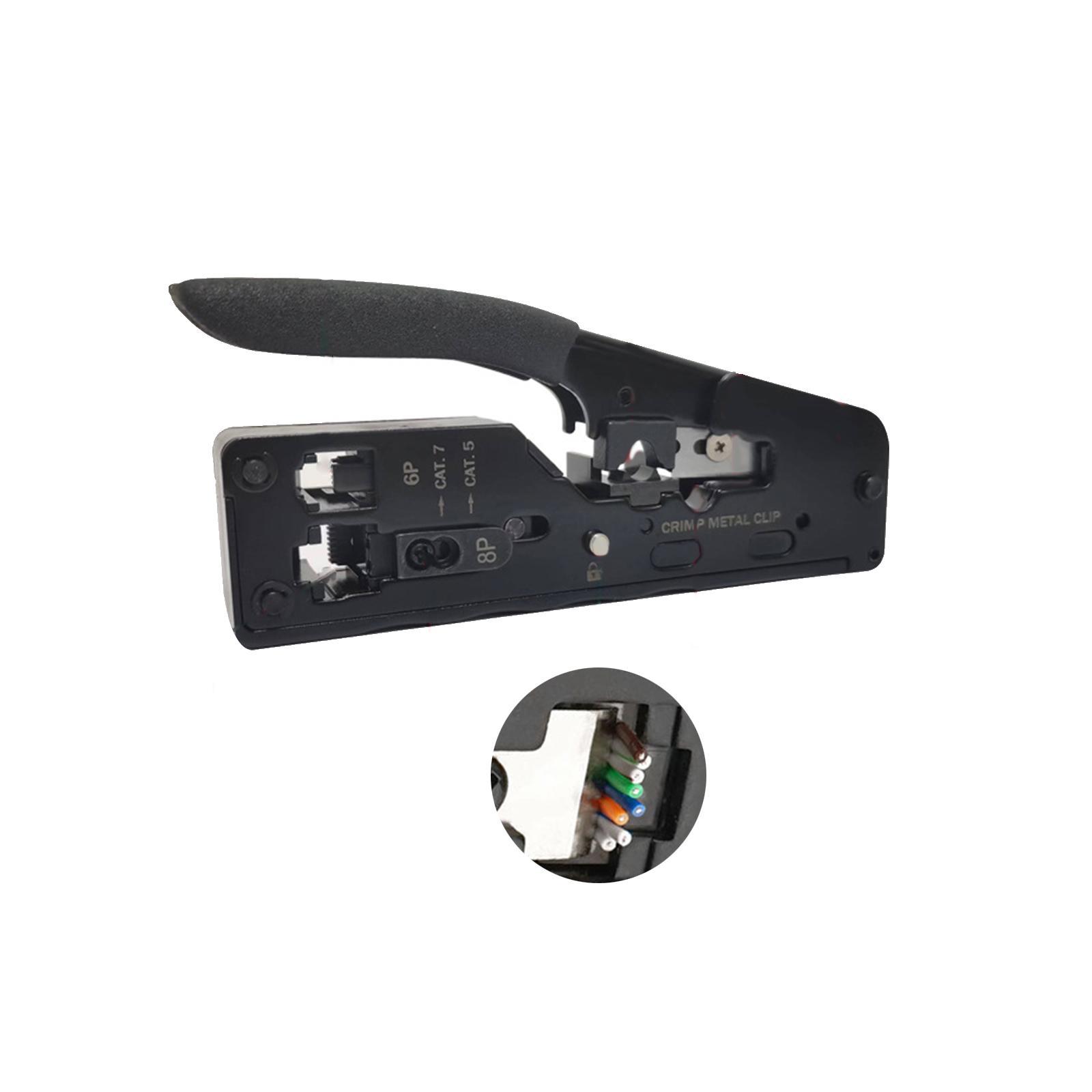 Pass through RJ45 Crimper Cutter Cutting Network Cable Crimping Tool Compact Size Spring Loaded Handle Comfortable Grip