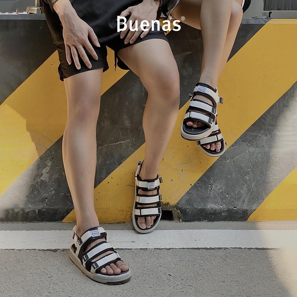 Giày sandal nam nữ unisex đi học quai ngang Buenas Sport SD6879 quai trắng đế cao 3 phân