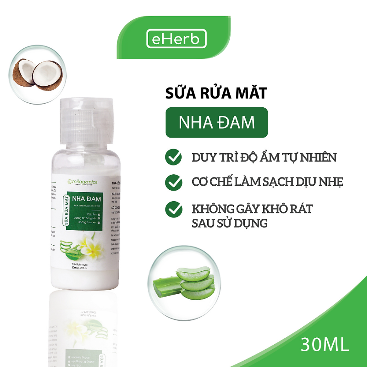 Sữa rửa mặt nha đam Milaganics 30ml