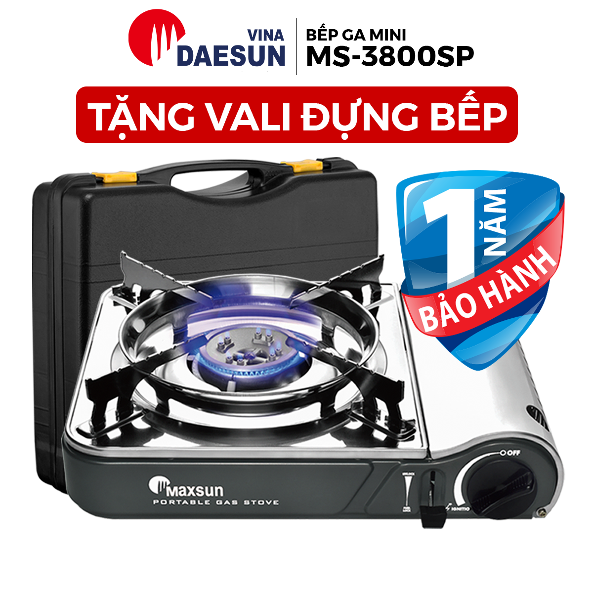 Bếp Ga Mini Inox Chống Rỉ MS-3800SP - Công Suất 2900W Vòng Chắn Gió Bảo Hiểm Chống Nổ Hàng Chính Hãng