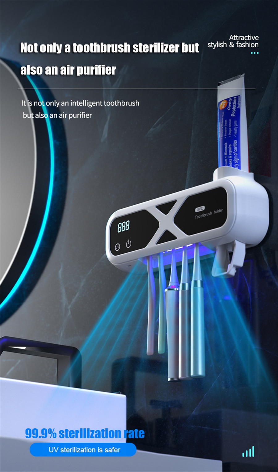 Kệ Treo Bàn Chải treo tường tia UV ATTRACTIVE cao cấp Làm Khô Nhanh