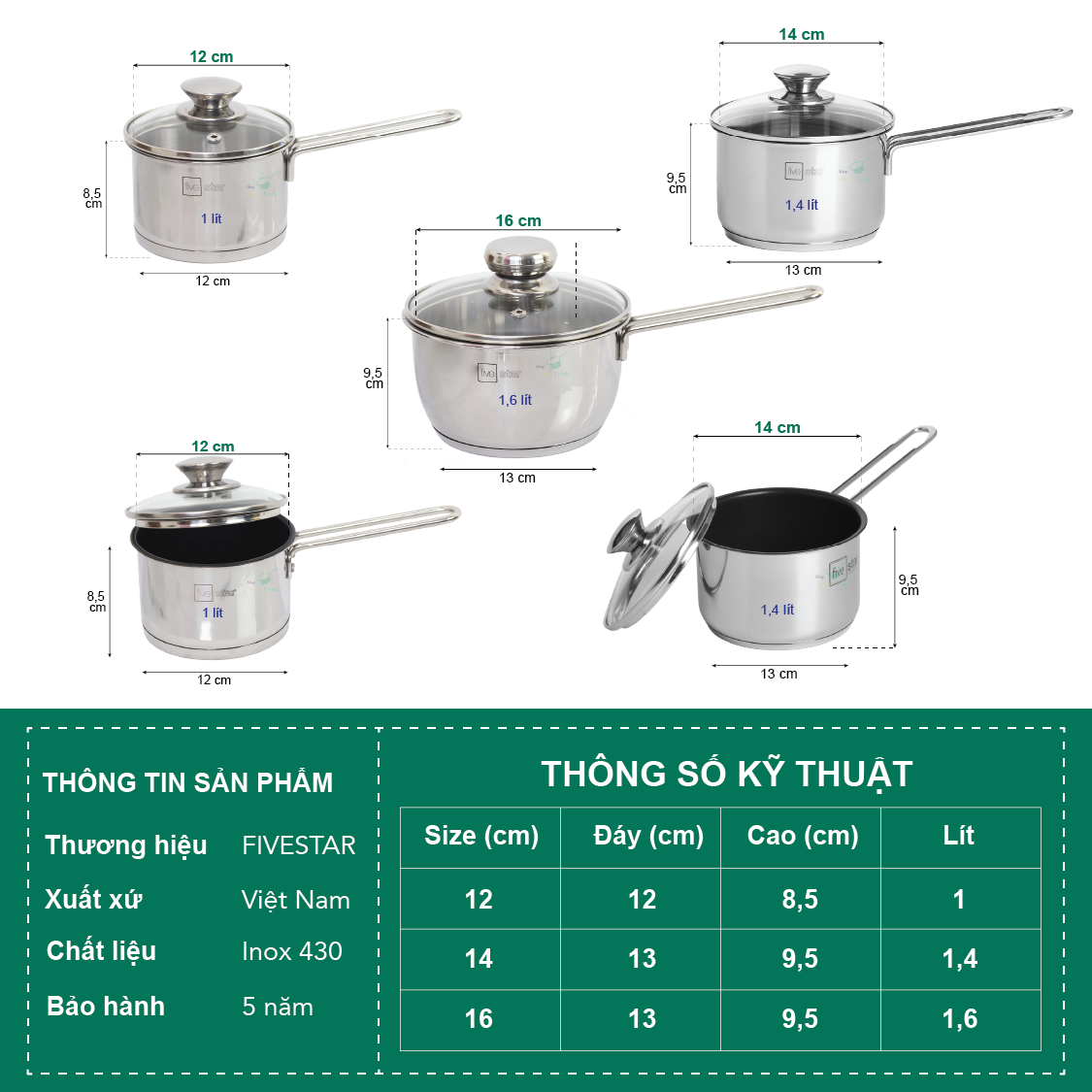 Nồi Nấu Bột Inox 430 Bếp Từ 3 Đáy Nắp Kính Fivestar