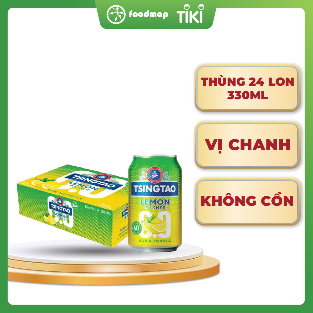 Thùng 24 lon bia Tsingtao Chanh 0 Độ (330ml/lon)