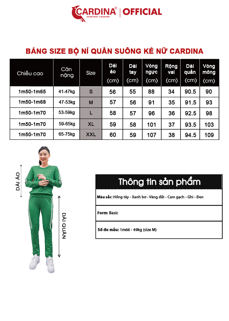 Bộ Đồ Thu Đông Nữ CARDINA Chất Nỉ Cao Cấp Dáng Thể Thao, Năng Động 2NIF04