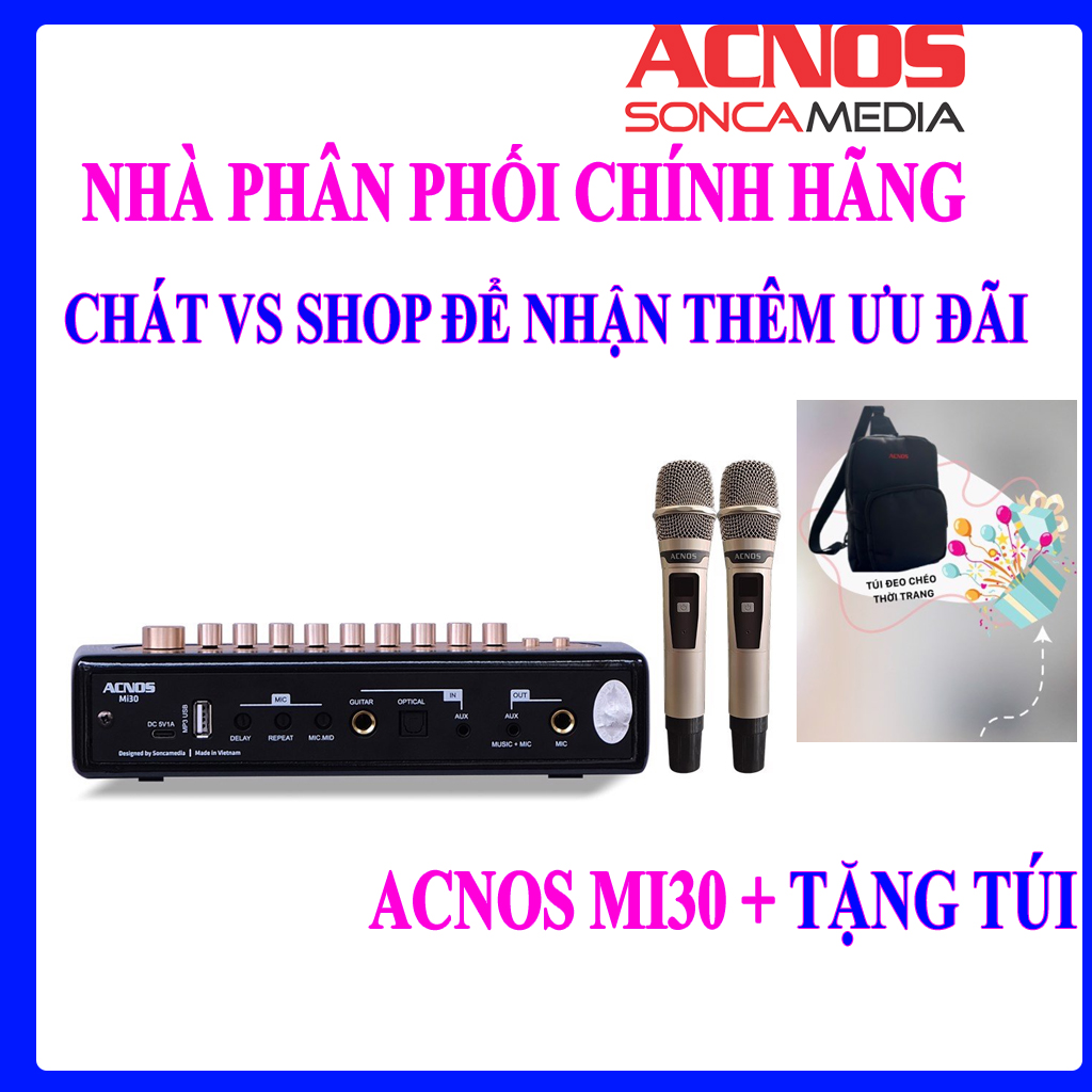 Vang số Acnos Mi30 - Kèm 2 micro UHF + Tặng kèm túi đựng