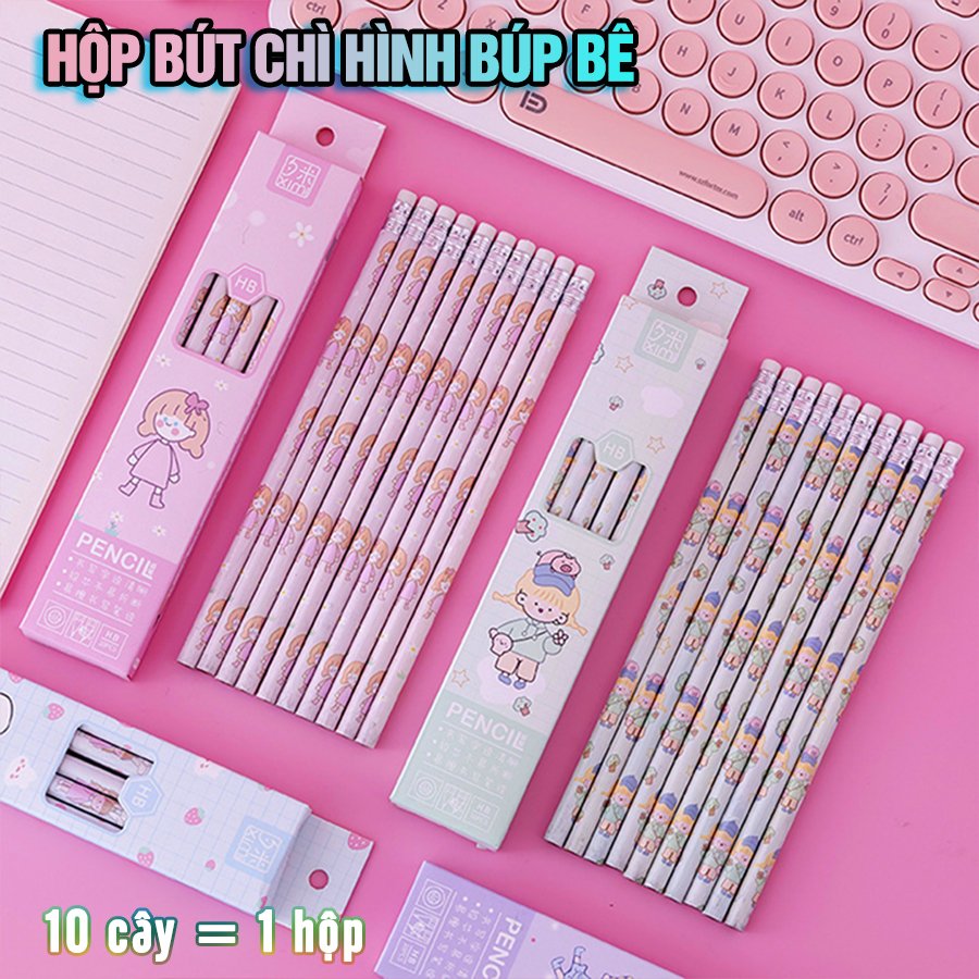 Hộp 10 bút chì chuốt HB hình Búp bê - nhiều mẫu - giao mẫu ngẫu nhiên