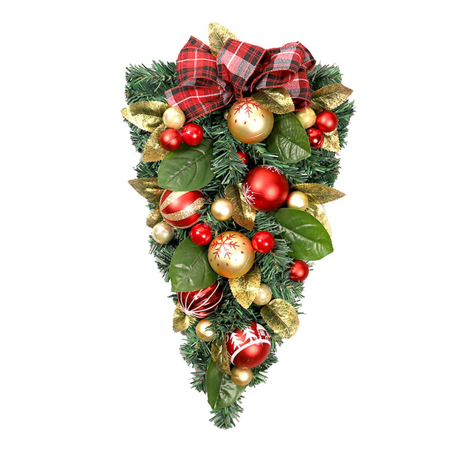 Artificial Christmas Teardrop Swag Ball Door Hanging Garland Greenery, Window Scene Photo Props Ornament, Fireplace Xmas Tree Wreath