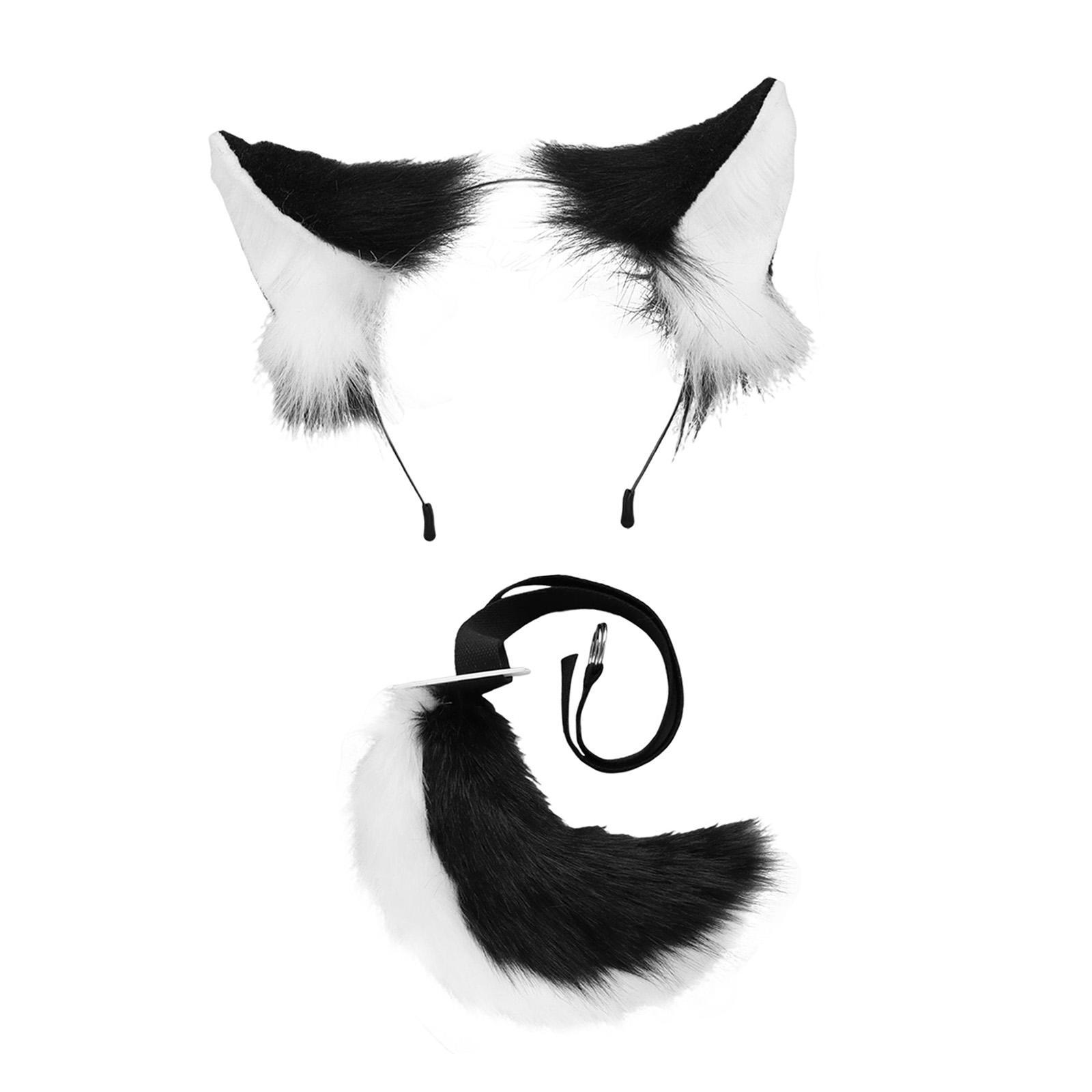 Cats Ears and Long Tail Decor Dress up Plush Hair Hoop Cosplay Set for Children Adults Party Carnival