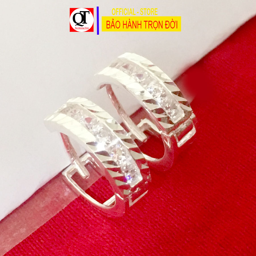 Khuyên tai nữ chất liệu bạc ta đeo sát tai gắn đá cobic trắng sáng trang sức Bạc Quang Thản - QTBT.TH157