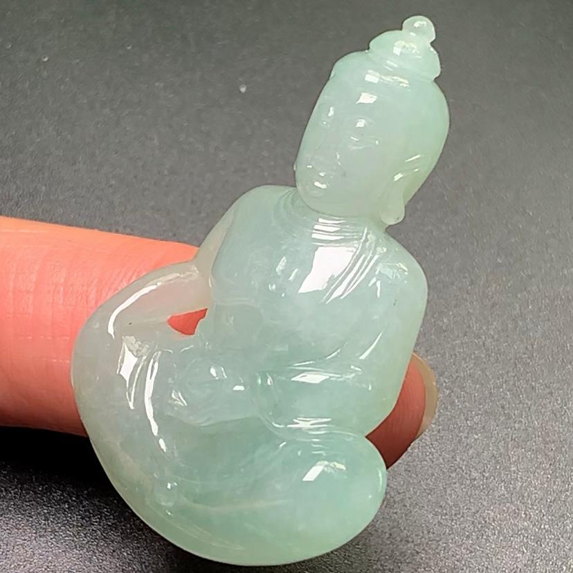 Mặt Phật A Di Đà xanh nhạt Ngọc phỉ thúy thiên nhiên Jadeite A