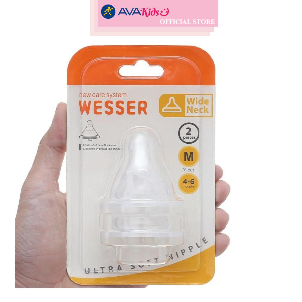Bộ 2 núm ti Wesser cổ rộng size M (4 - 6 tháng)