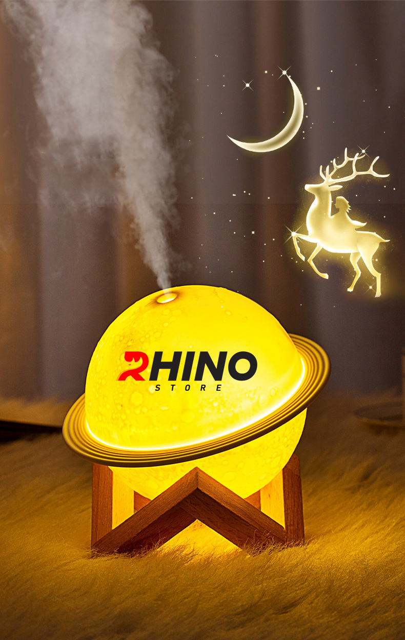 Máy phun sương tinh dầu tạo ẩm Rhino H301 hình mặt trăng, dung tích 200ml, nhỏ gọn - Hàng chính hãng