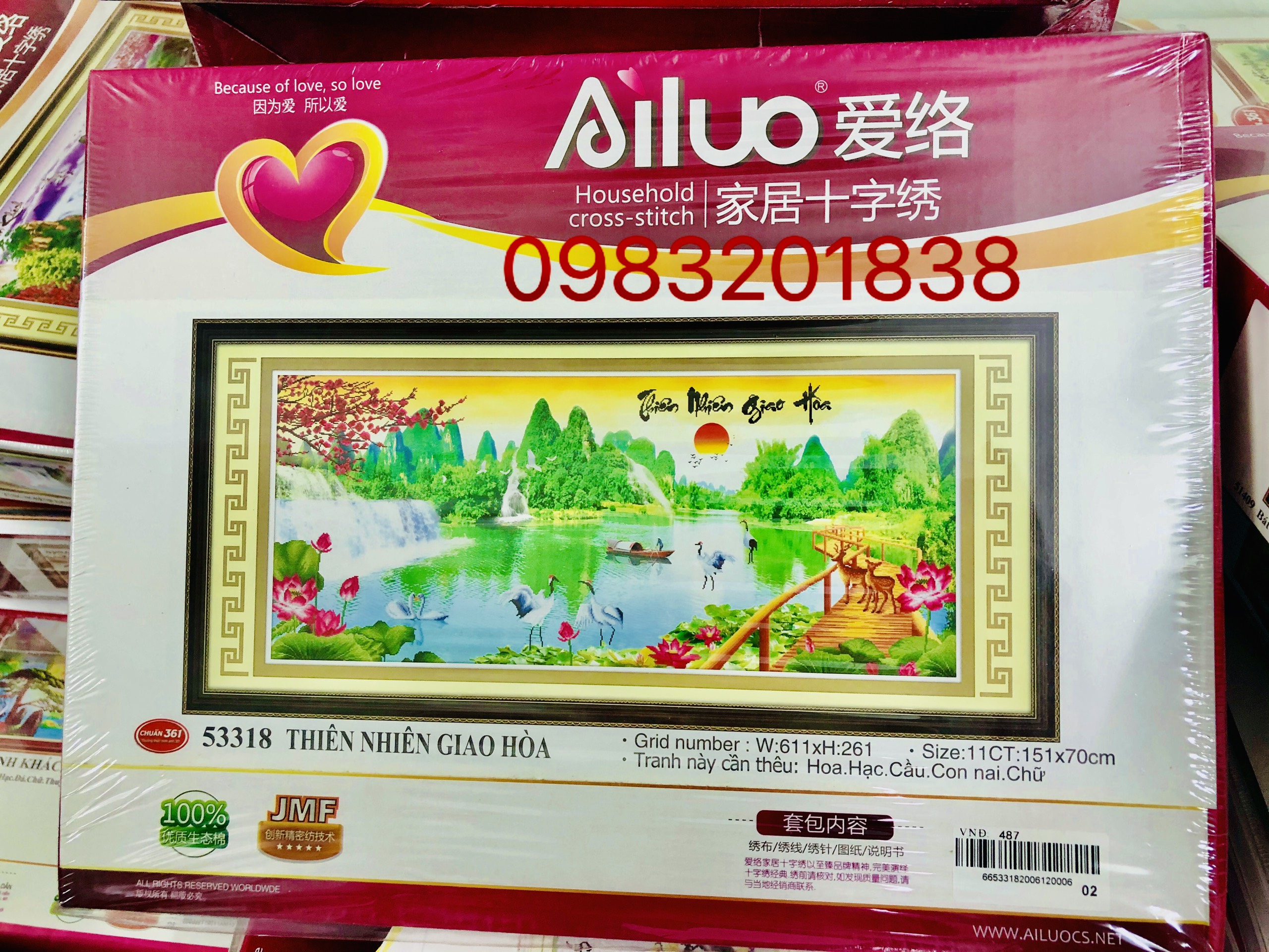 Tranh thêu chữ thập thiên nhiên giao hòa (151*71cm) chưa thêu AL53318 hàng hộp