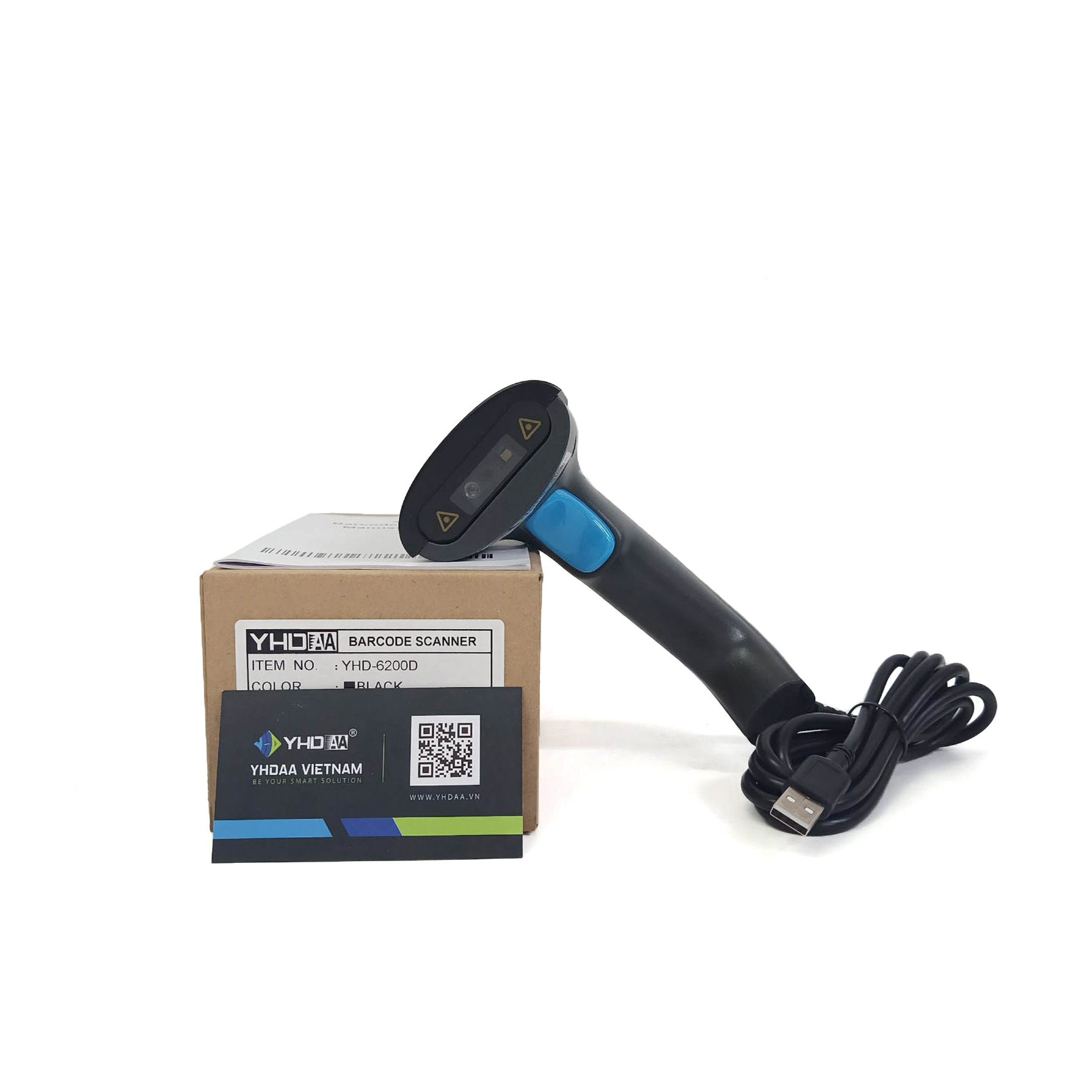 Máy quét mã vạch có dây YHD 6200D 2D đọc mã vạch Barcode Qrcode dùng dây trực tiếp cắm cổng USB Máy tính, Laptop - Hàng Nhập Khẩu