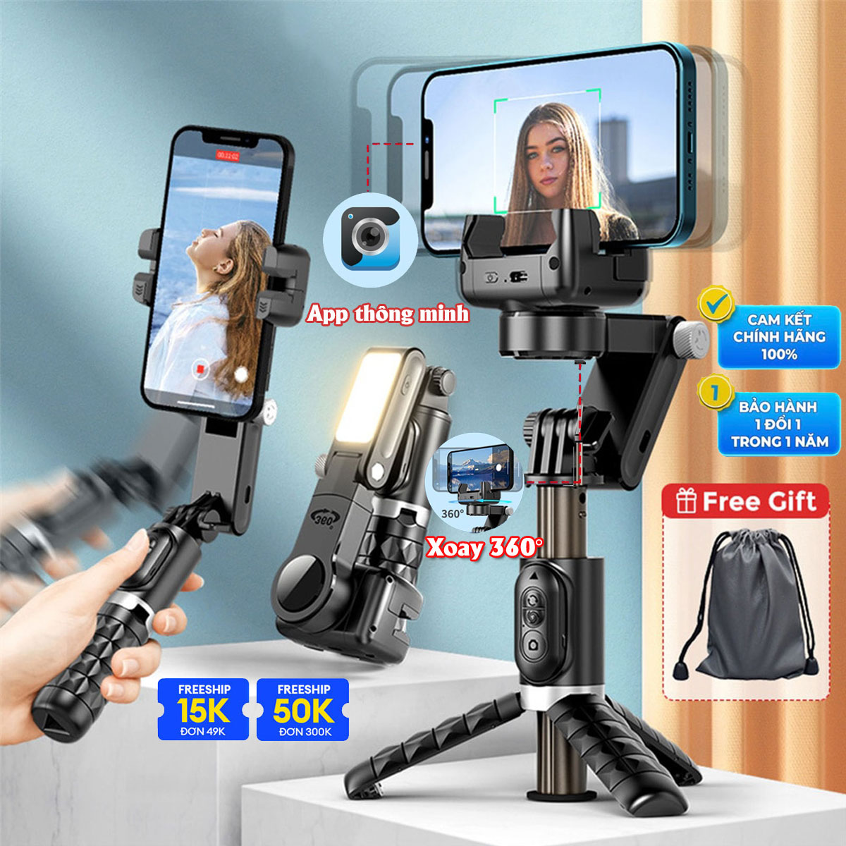 Gimbal chống rung điện thoại Q18, Gimbal điện thoại theo dõi chuyển động, Điều khiển từ xa, Gymbal chống rung - Hàng chính hãng