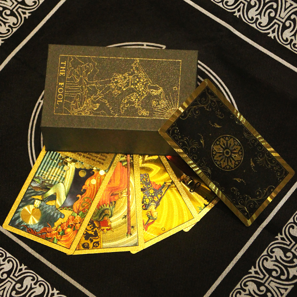 Bộ Bài Tarot Gold Foil Cao Cấp Waite Gray Chất Liệu PVC Chống Nước The Fool Hộp Cứng