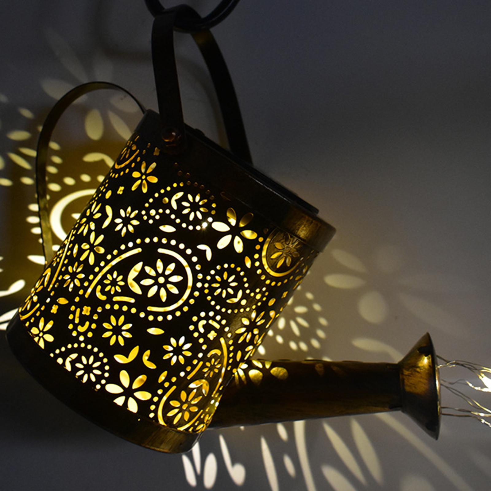 Garden Art LED Light with Hollow Pattern Design Fairy Waterproof String Lights, Vine Solar Watering Can Lights Outdoor Garden Yard Lawn Patio Decor