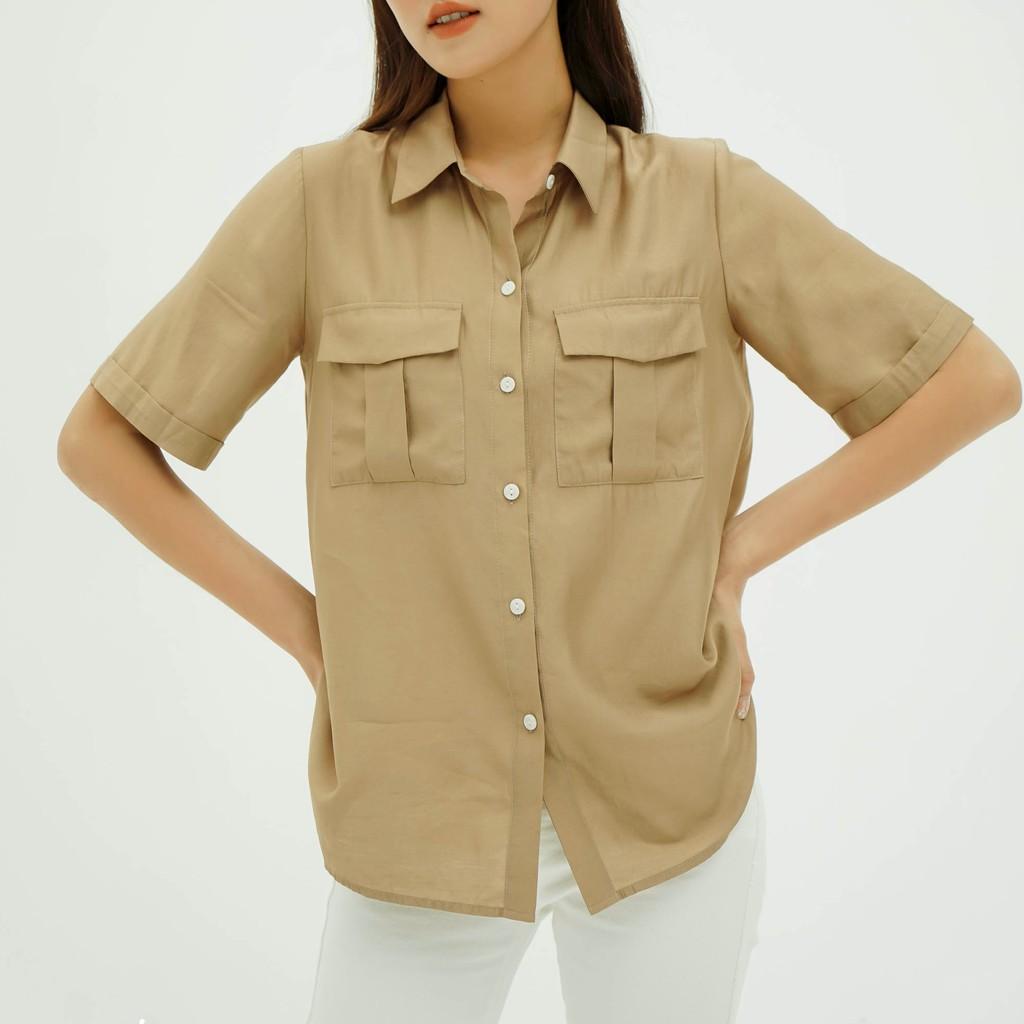 Áo sơ mi nữ công sở nữ Méo shop ngắn tay kiểu Hàn form rộng túi hộp Pocket shirt