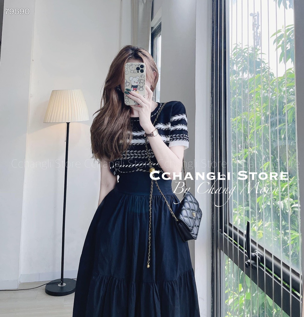 ÁO LEN DỆT KIM CROPTOP SỌC TAY NGẮN DẠO PHỐ DỰ TIỆC GIÁNG SINH NOEL