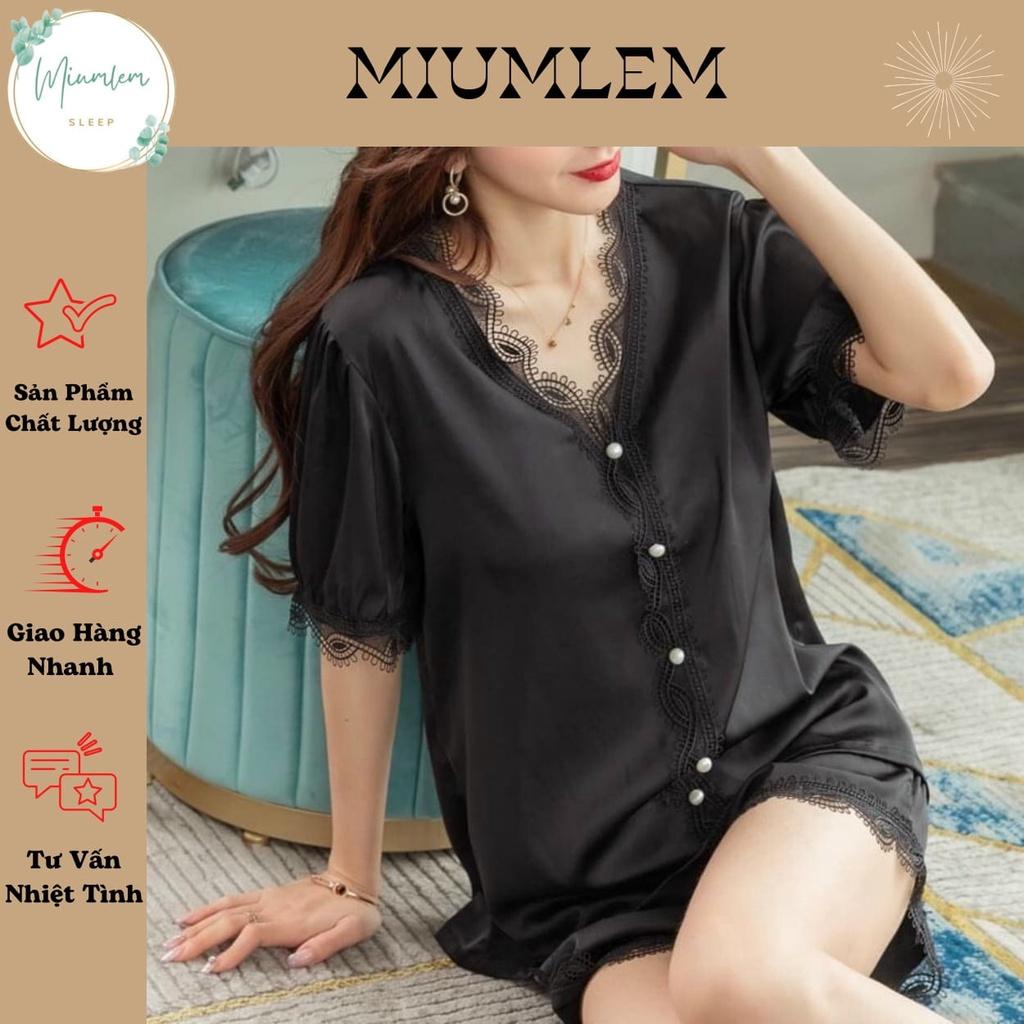 Đồ Bộ Pijama Lụa Cổ Phối Ren Tay Ngắn Quần Ngắn Mặc Nhà Chuẩn Đẹp Sang Trọng Cao Cấp QC311225