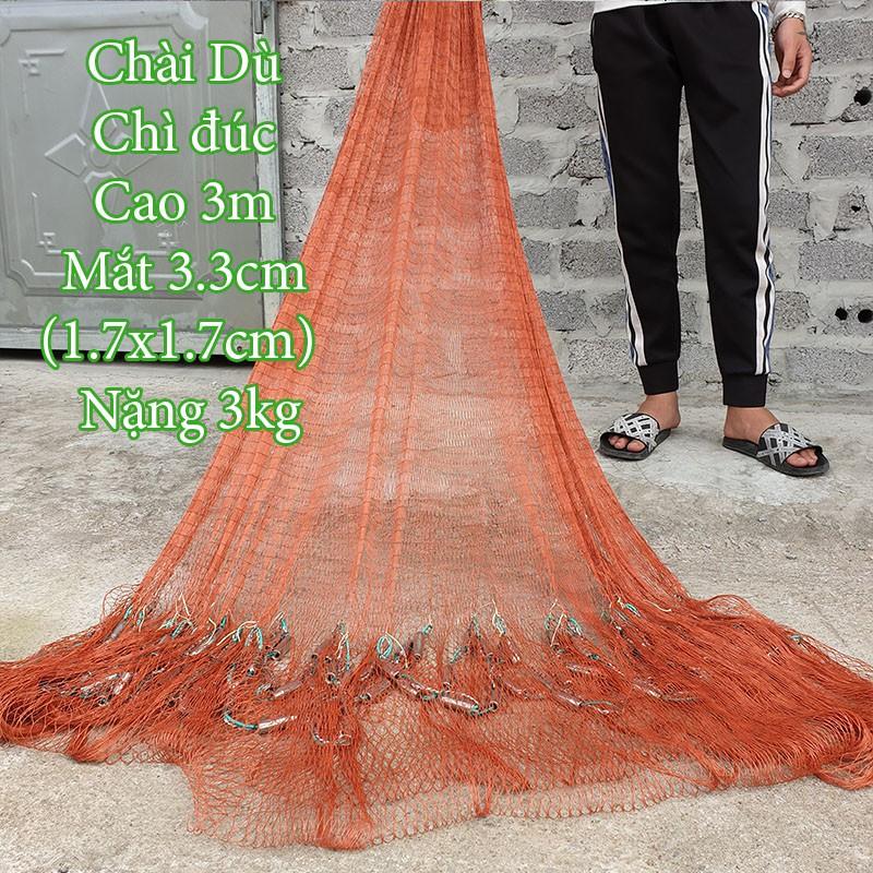 CHÀI CÁ - Chài Dù Bắt Cá Chân Chì Đúc cao 3m nặng 3kg mắt lưới 3,3cm