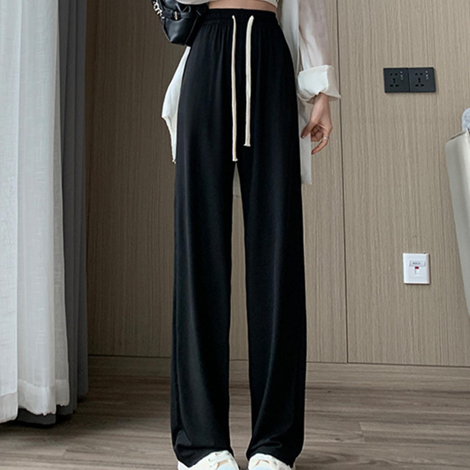 Womens Wide Leg Pants, Long Pants High Waist Pants All Match Girls Female Casual Lady Lounge Pants Loose Pants Straight Black Pants