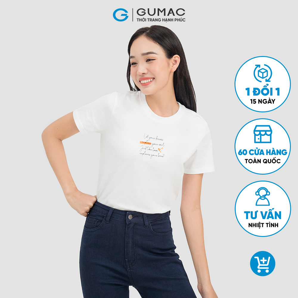 Áo thun nữ GUMAC ATC07023 cổ tròn chất liệu COTTON 2 chiều in chữ năng động