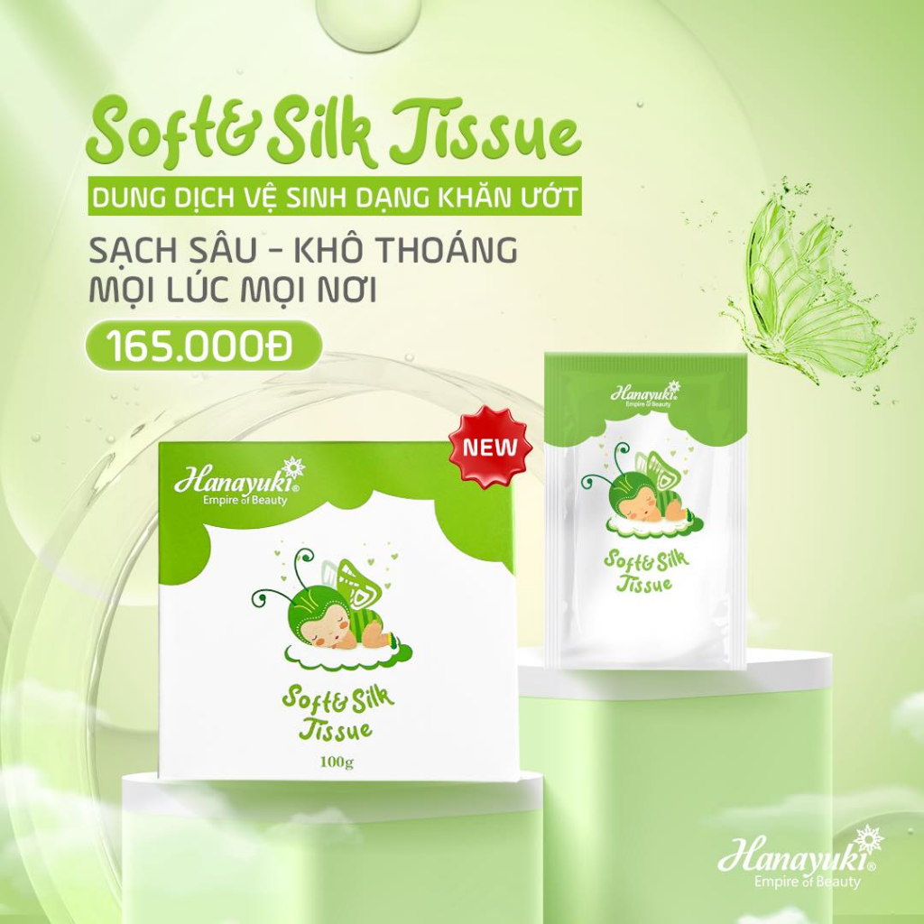 Giấy Vệ Sinh Phụ Khoa Hanayuki Chính Hãng Khăn Giấy Ướt Vệ Sinh Phụ Khoa Soft Silk Tissue 20 Miếng 100G