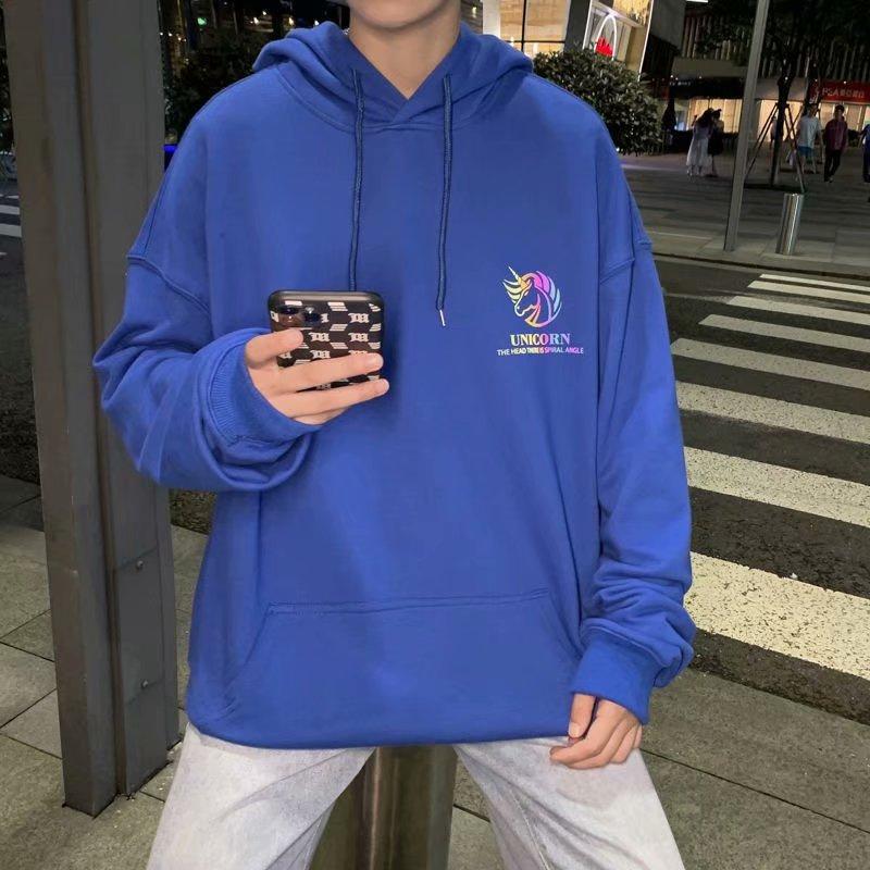 Áo hoodie tay dài dáng rộng in hình kỳ lân gồm 5 màu sắc