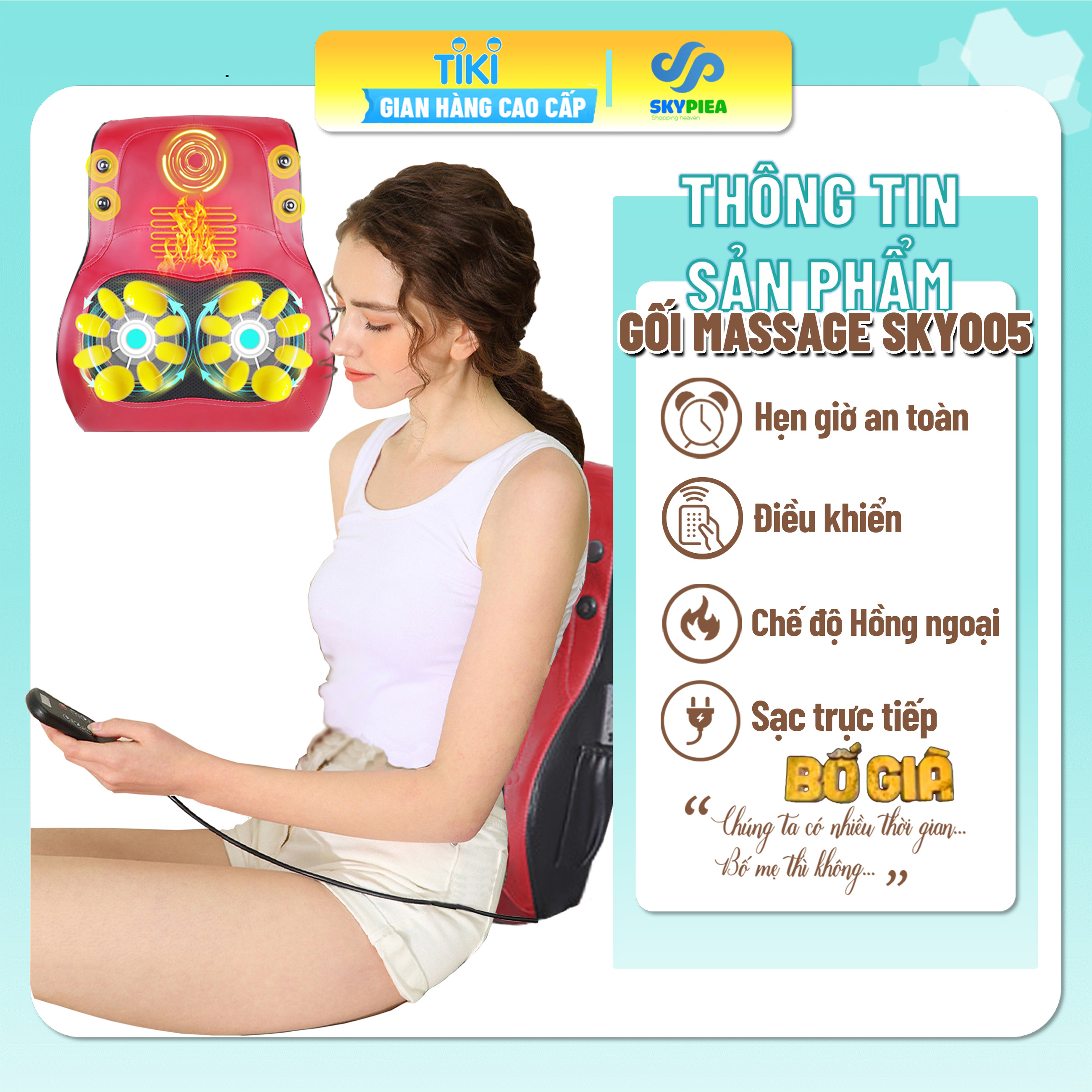 Gối Massage Đa Năng - Massage Tựa Lưng Xe Hơi - Gối Mát Xa Hồng Ngoại - Có Điều Khiển, Chế Độ Rung - Phiên Bản 2021, 20 bi Massage