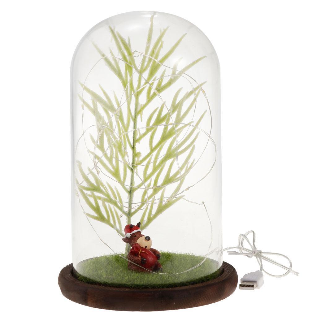 Home Office LED Night Light Table Desk Lamp Glass Cover Wood Base Warm