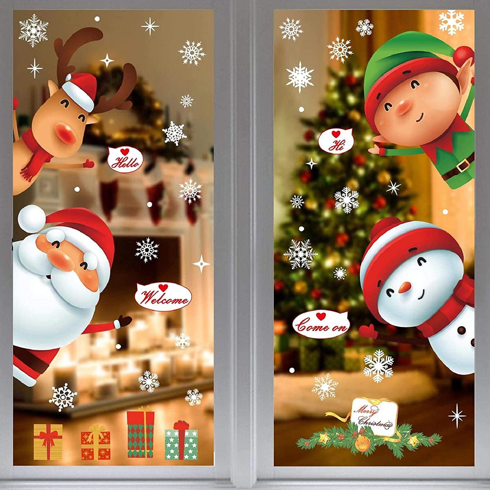 Lá trang trí Giáng sinh Hình ảnh cửa sổ Hình ảnh cửa sổ Sticker Santa Claus Trang trí cửa sổ, trang trí mùa đông Giáng sinh cho cửa ra vào, cửa sổ cửa hàng, bộ hình xăm cửa sổ PVC