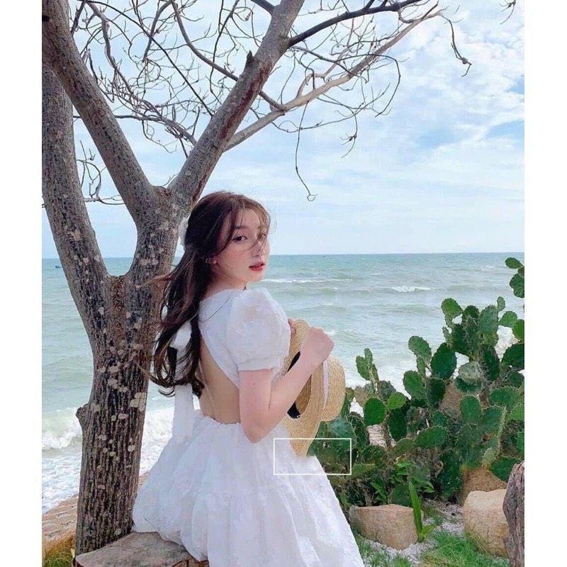ĐẦM TRẮNG VOAN TƠ THÊU HOA CAO CẤP, THIẾT KẾ HỞ LƯNG SEXY, DIỆN ĐI TIỆC