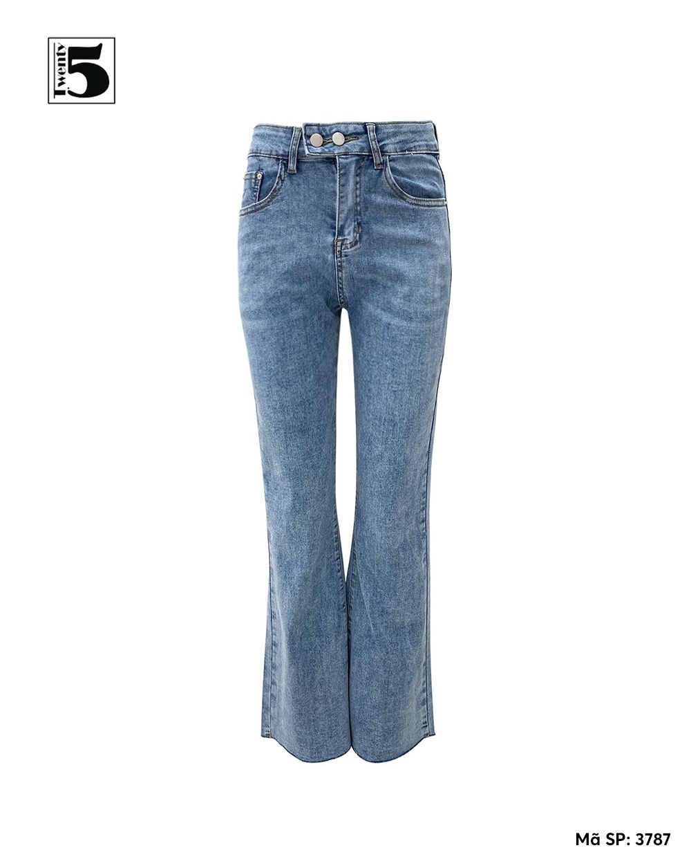 Quần jeans nữ ống loe lưng cao cạp 2 cúc co dãn Twentyfive 3787