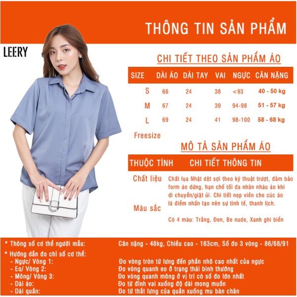 Áo sơ mi nữ công sở đẹp form rộng kiểu tay lỡ Hàn Quốc vải lụa cao cấp màu Đen Trắng Be Xanh form rộng LEERY S.M-02