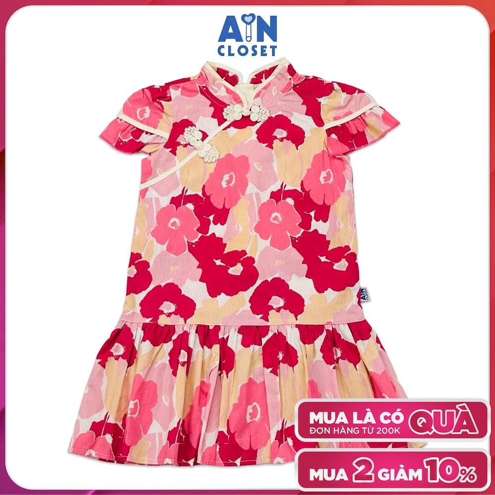 Đầm sườn xám bé gái họa tiết Hoa Đỏ cotton - AICDBGO4QJOB - AIN Closet
