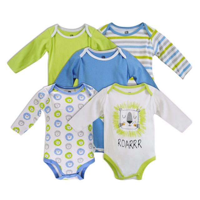 Set 5 body dài tay xuất mỹ cho bé trai và gái từ 0-12 tháng tuổi, set 5 body suit, body suit dài tay