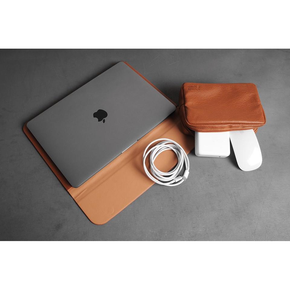 Combo Bao Da + Túi Đựng Sạc Cao Cấp Cho Macbook Tommy Town - Nâu