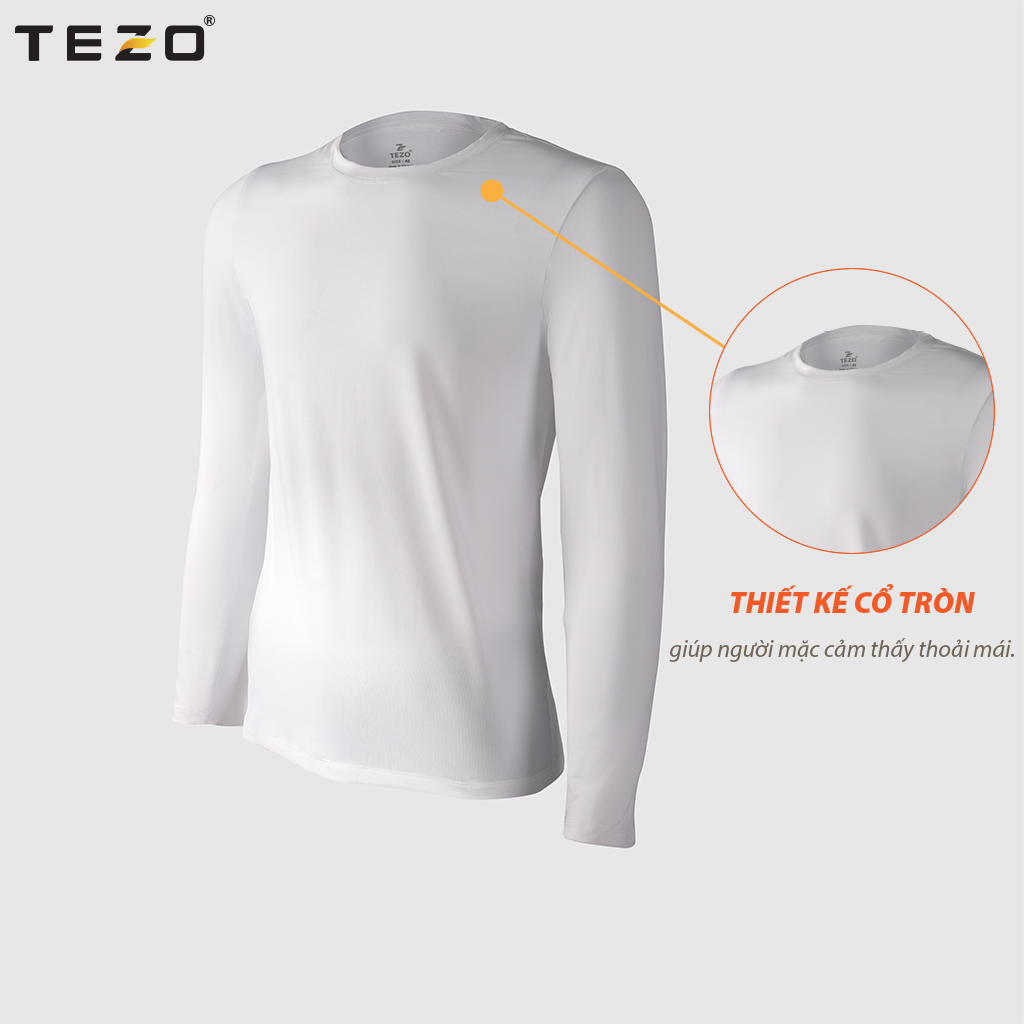 Áo giữ nhiệt nam TEZO, cổ tròn dài tay chất liệu cotton co giãn thoải mái hai màu đen trắng
